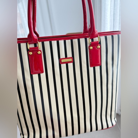 St. John PVC Tote in Black/Red/Ivory or light yellow hard to tell VGUC - Picture 13 of 17